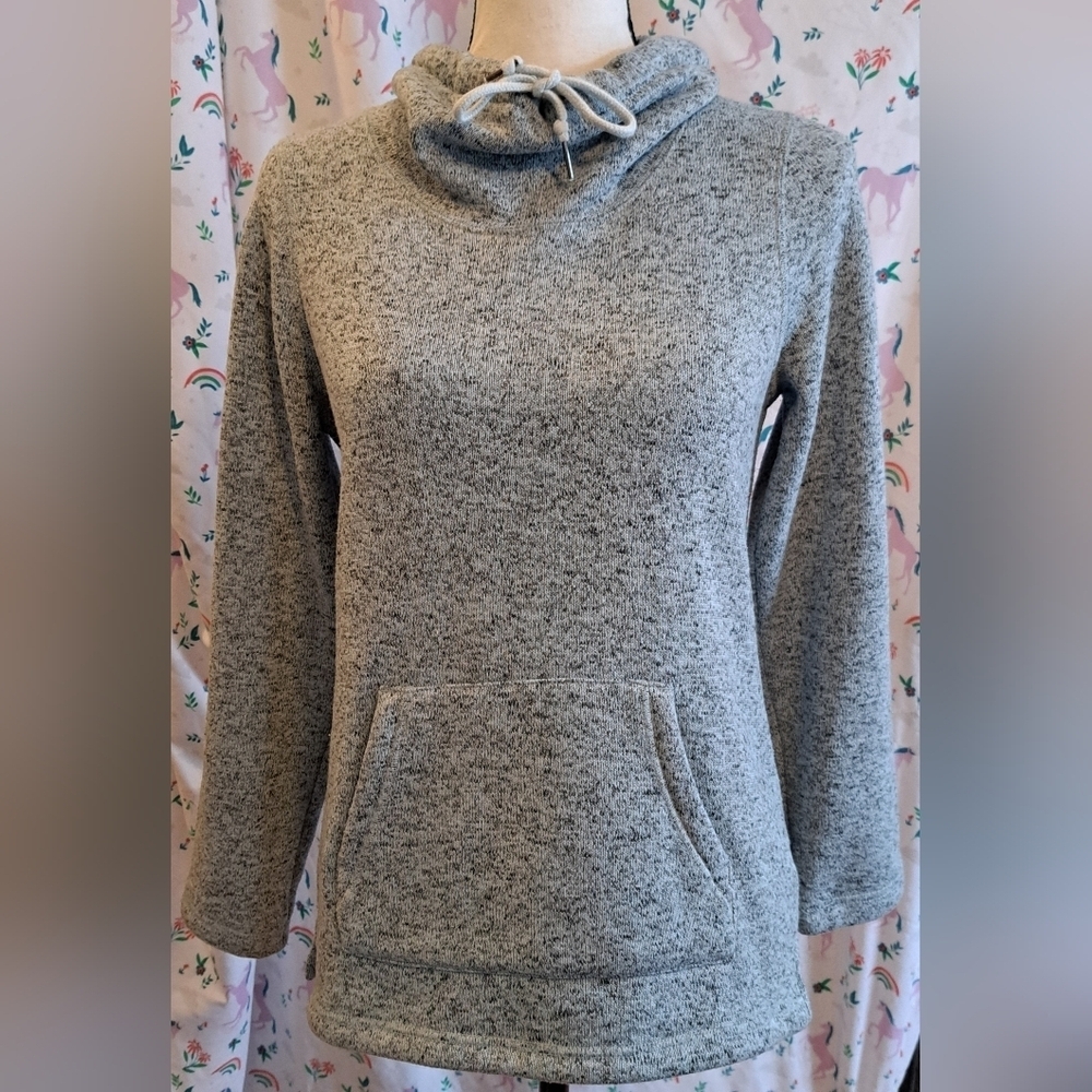EUC Eddie Bauer Grey Casual Neutral Cowl Neck Winter Hoodie Sweater Top SZ S